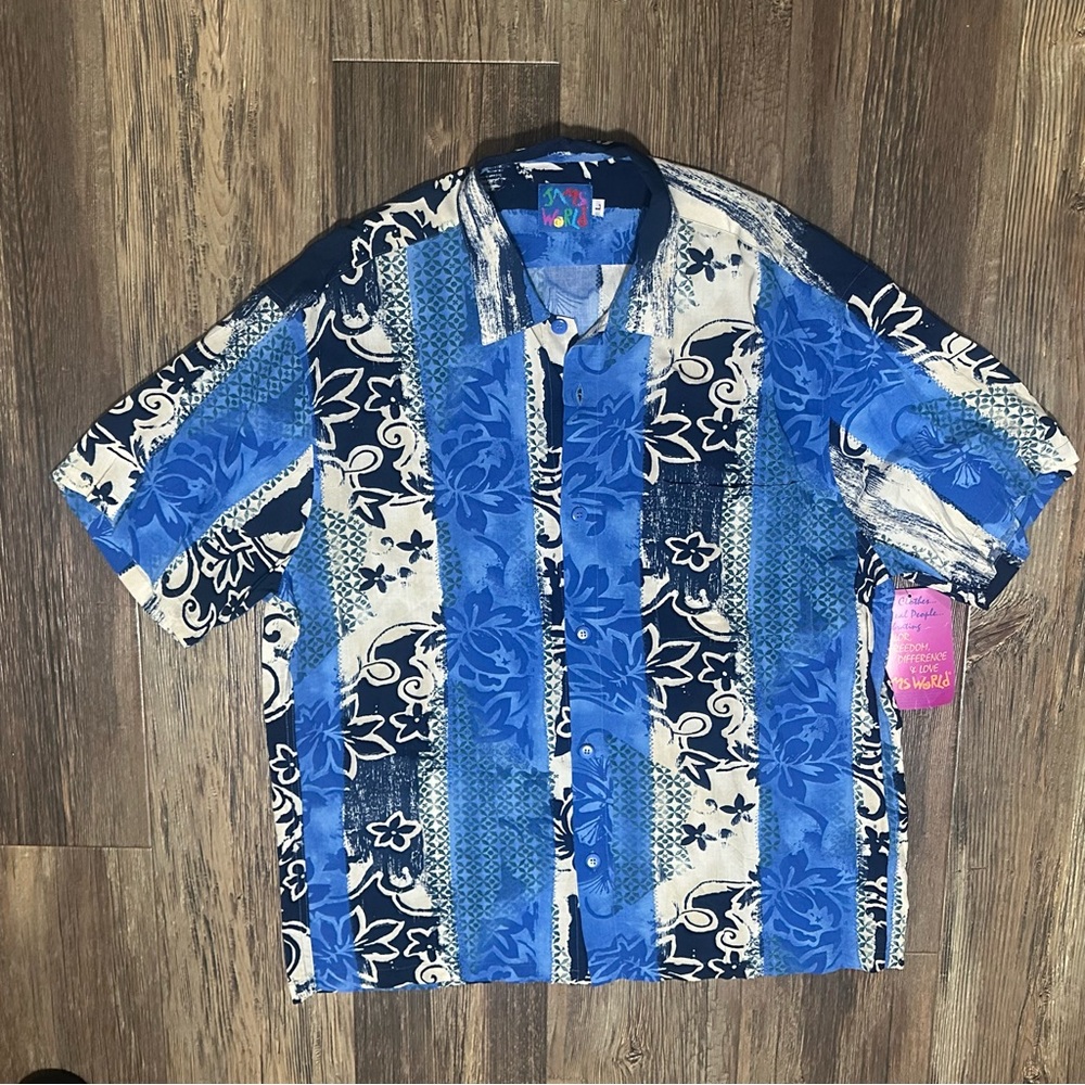 JAMS WORLD blue Hawaiin button up shirt Mens L NEW Aloha rayon beach top